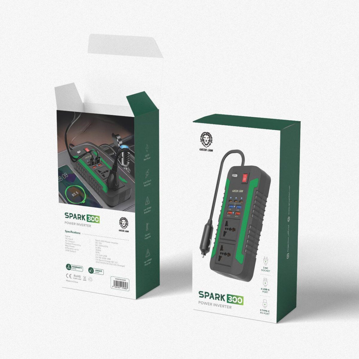 اینورتر فندکی خودرو گرین لاین مدل Spark 300