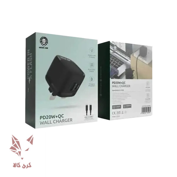شارژر با کابل گرین لاین فست و PD دو پورت 20 وات Green Lion 20w
